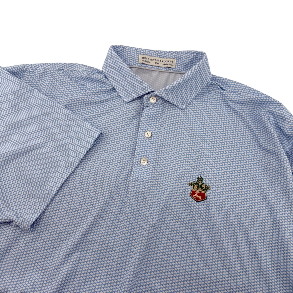 Holderness & Bourne Blackwell Polo Golf Club AOP White Blue Men XXL Sea Island